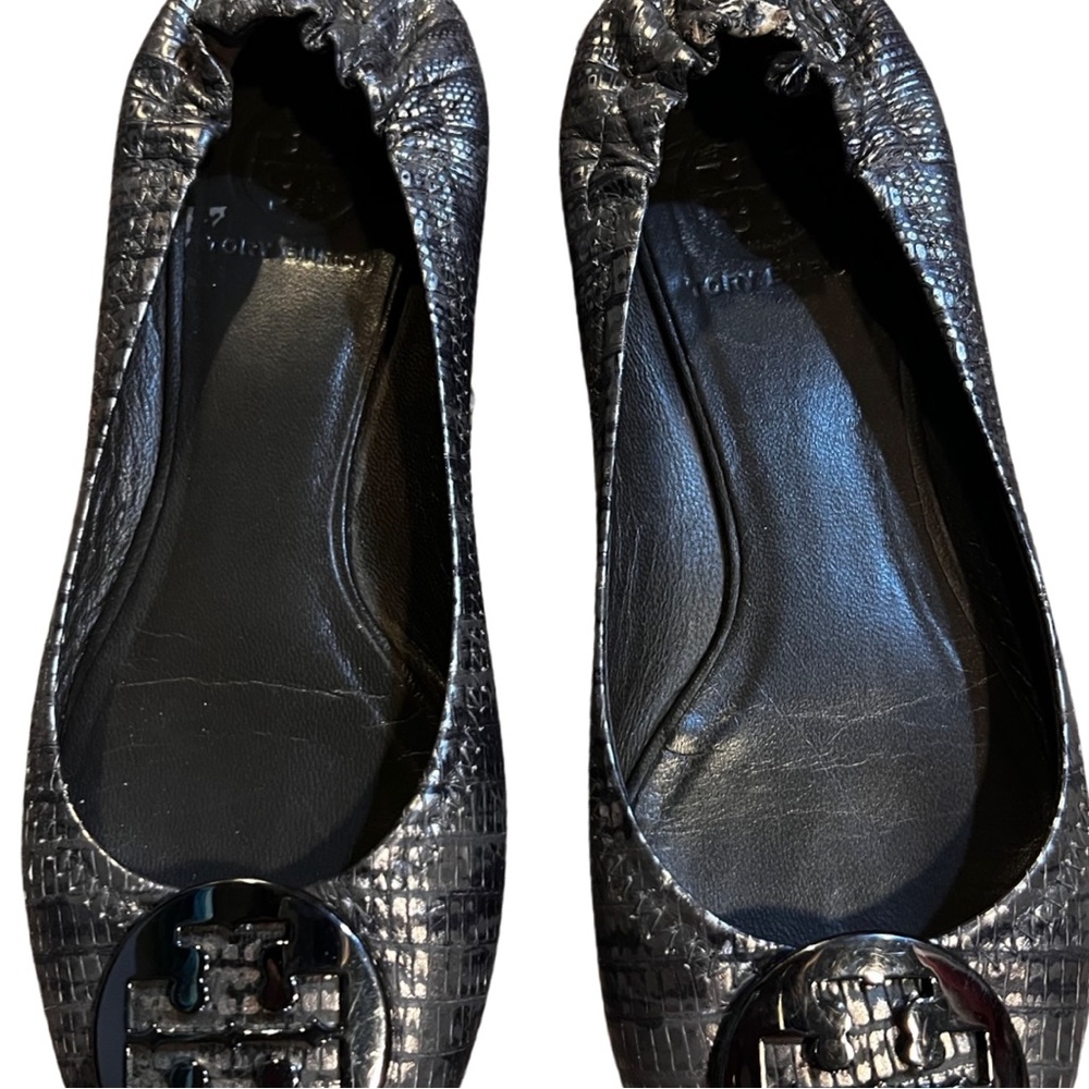 Tory Burch Shoes Espadrilles Flats Snakeskin Leather Metallic Womens Size 7M - Picture 3 of 14